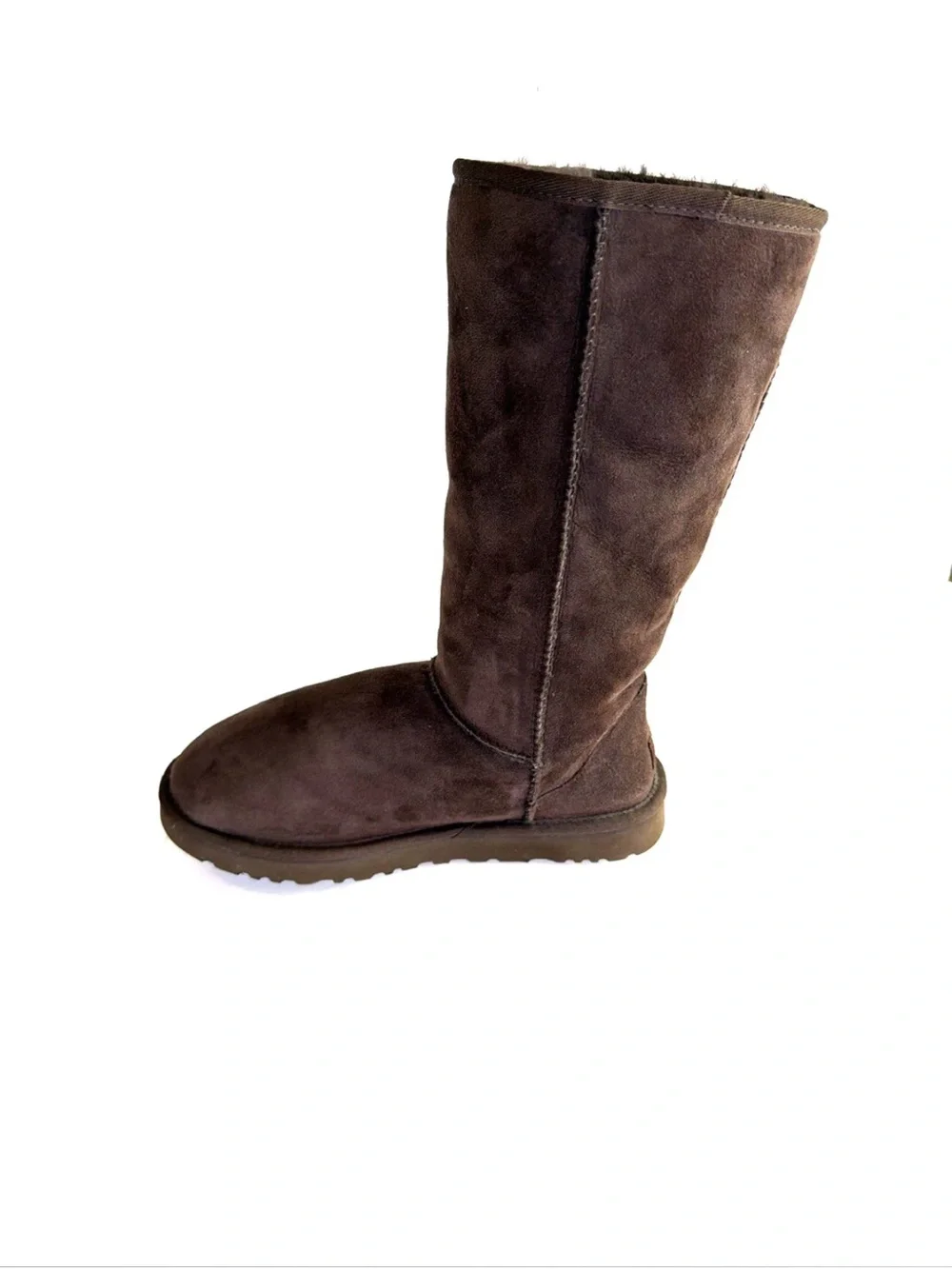 UGG 5815 Classic Tall Chocolate Brown Suede Boots Women Size 7 Sheepskin Lined